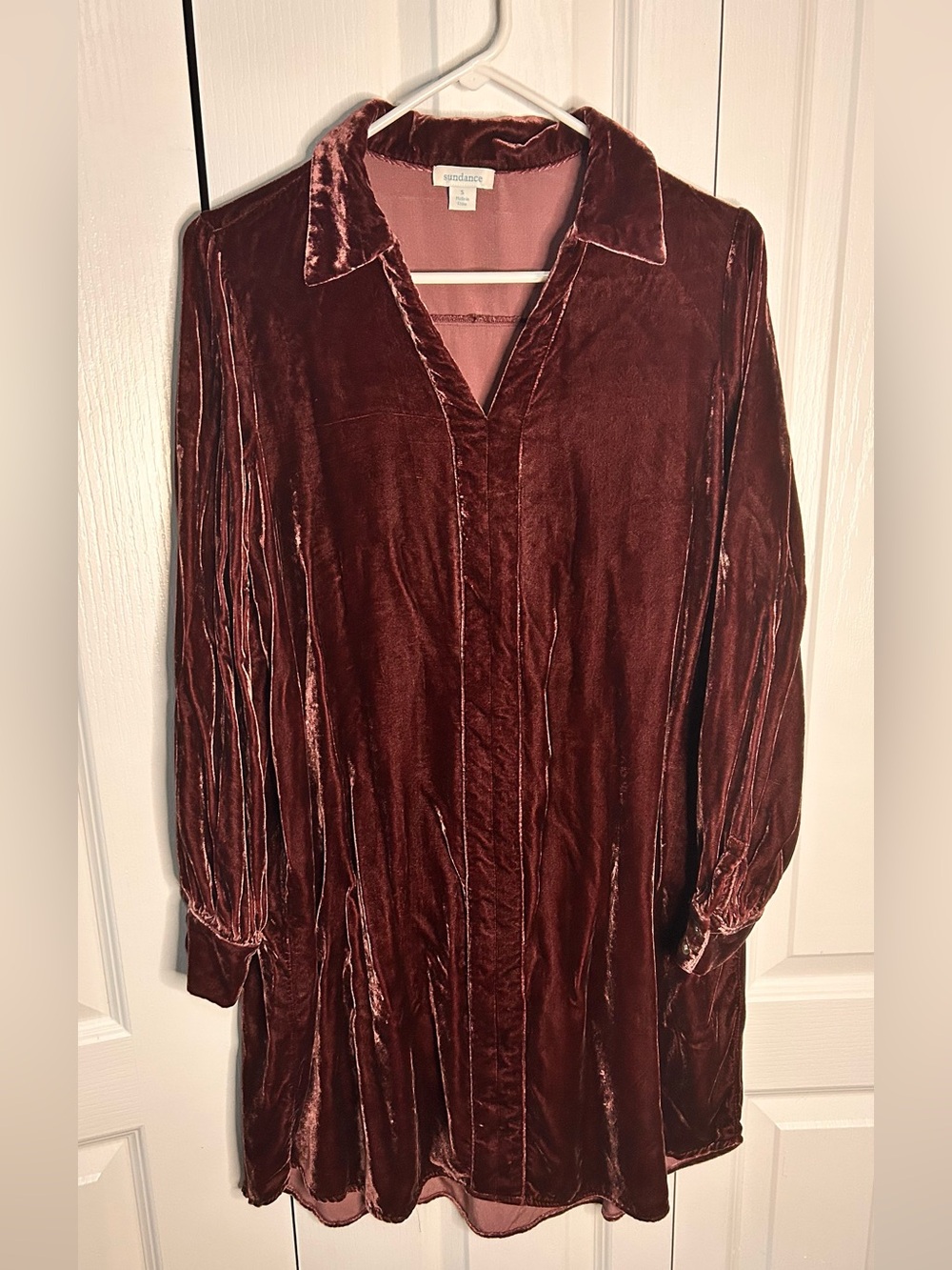 Sundance Womens Burgundy Velvet Enchantment Velvet V-Neck Long Sleeve Mini Dress